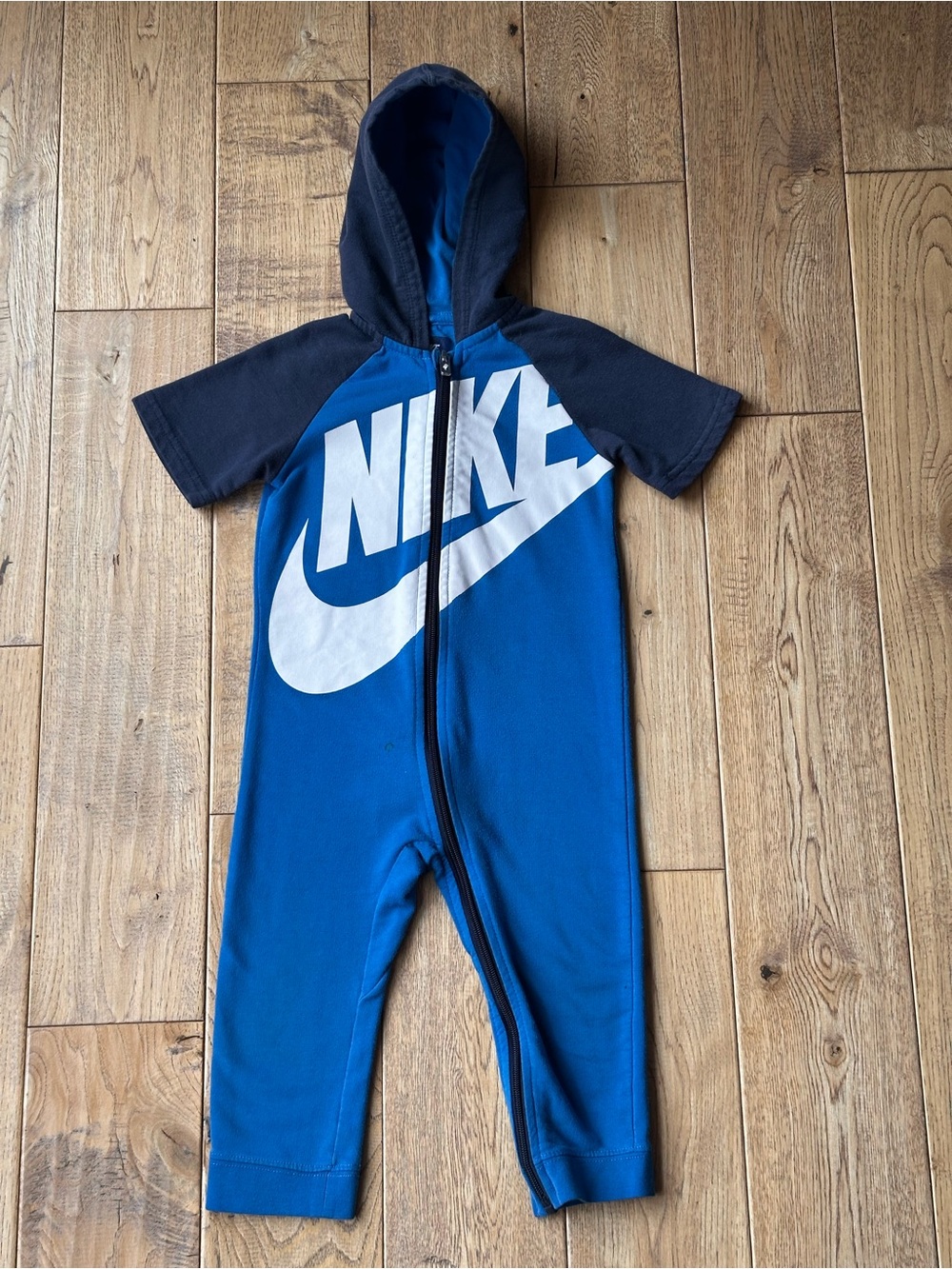 Nike Blue Colorblock Short Sleeve Hooded Coverall size 24 Months